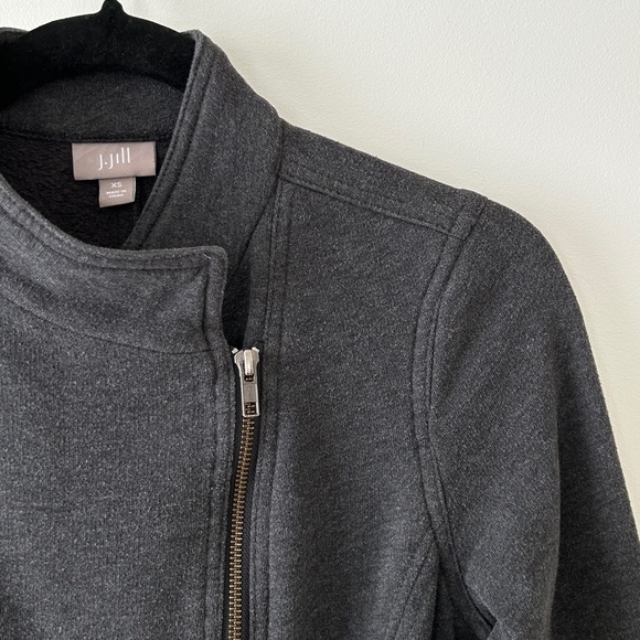 J Jill Charcoal Gray Cotton Terry Knit Zip Jacket - Picture 5 of 16